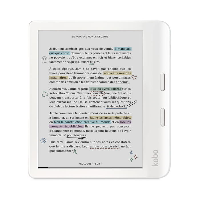 Vue de face du Kobo Libra Colour blanc.