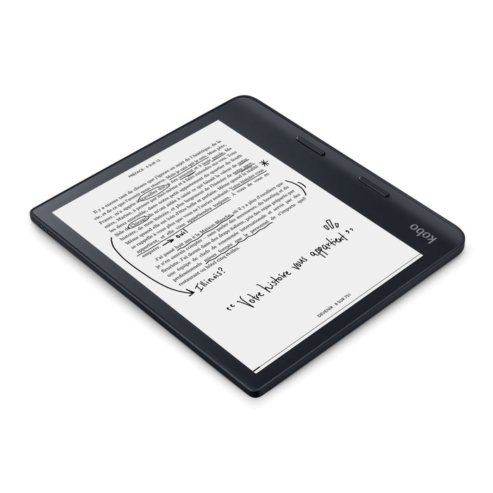 Kobo Sage noir couché.