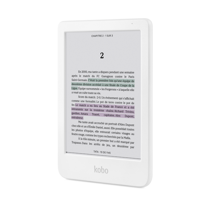 Kobo Clara Colour blanc, vue de face inclinée.
